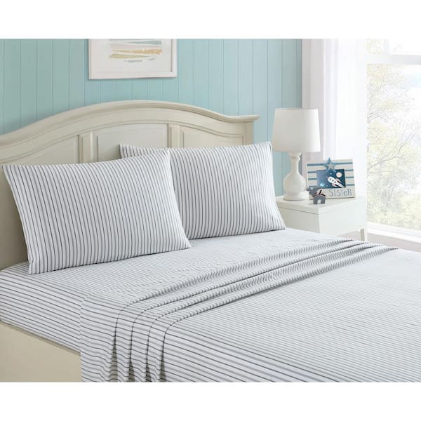 Kute Kids 4-Piece All Star Blue Striped Full Sheet Set