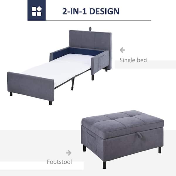 Homcom Grey 2 In 1 Sofa Bed Footrest, Footrest Sofa Bed