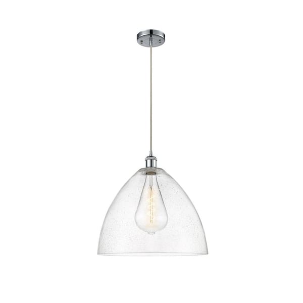 Innovations Bristol Glass 60-Watt 1 Light Polished Chrome Shaded Pendant Light with Seeded glass Seeded Glass Shade