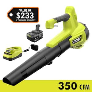 ONE+ 18V 100 MPH 350 CFM Cordless Battery Variable Speed Jet Fan Leaf Blower with 4.0 Ah Battery and Charger