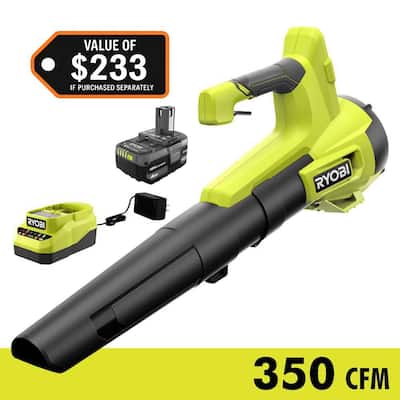 ONE+ 18V 100 MPH 350 CFM Cordless Battery Variable Speed Jet Fan Leaf Blower with 4.0 Ah Battery and Charger