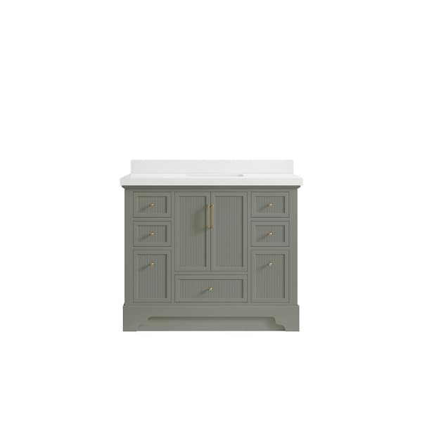 Willow Collections Alys 42 in. W x 22 in. D x 36 in. H Single Sink Bath Vanity in Evergreen with 2 in. White Quartz Top