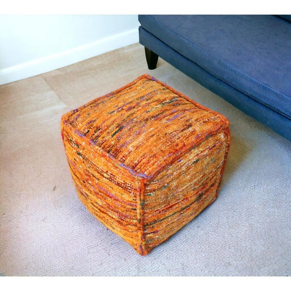 Orange Fabric Specialty Cube Ottoman