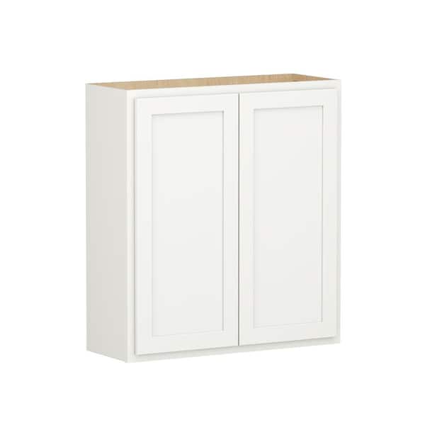 SIMPLY WOODMARK PRO Shaker Partial Overlay 33 in. W x 12 in. D x 36 in. H Plywood Assembled Wall Kitchen Cabinet in Linen White