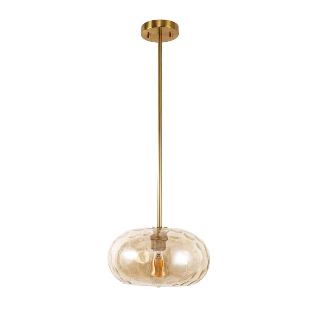 12 in. 1-Light Gold Pendant Light with Amber Ripple Glass, E26 Drum Light for Kitchen Island and Dining Room price history on PriceWatchPro