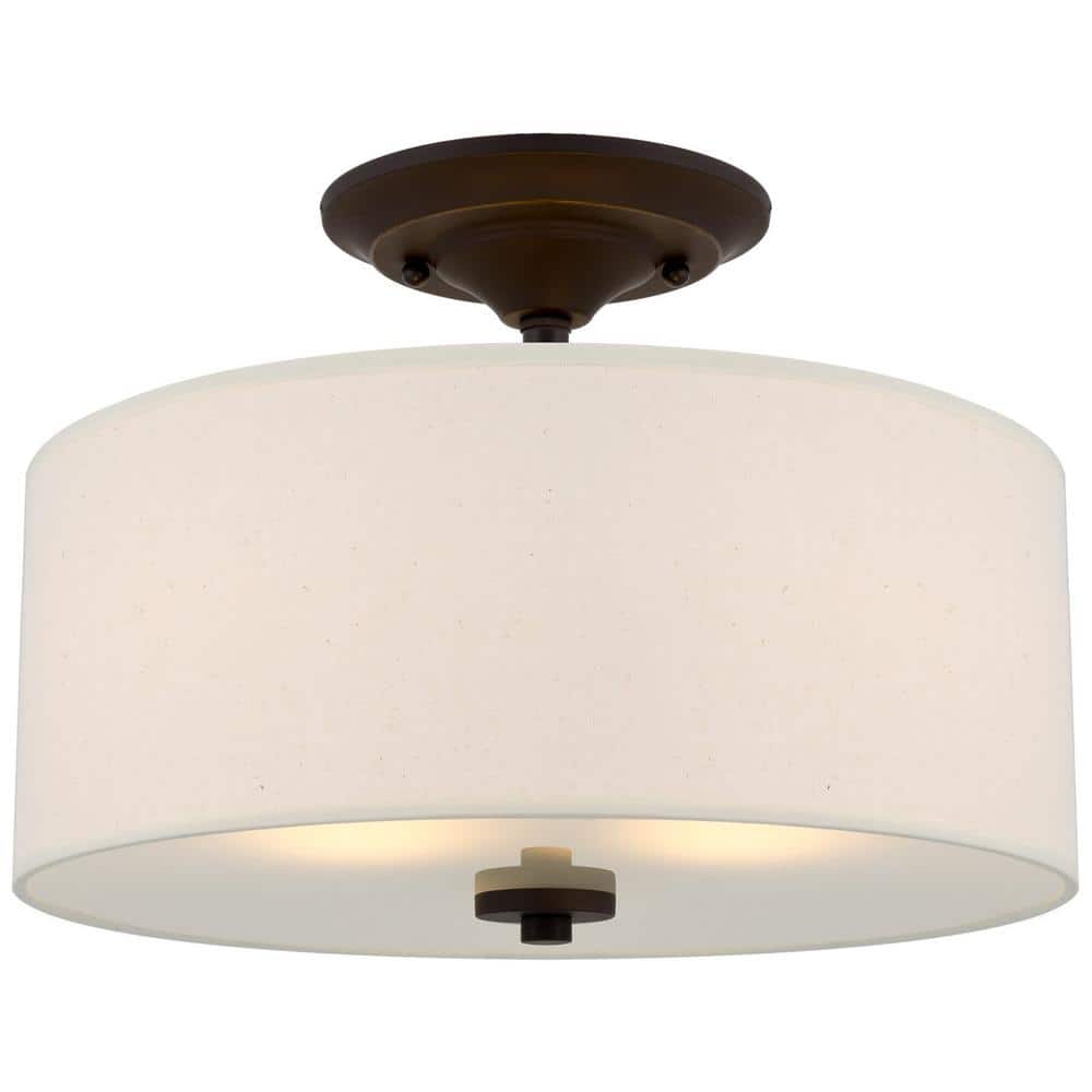Addison 13 in 60-Watt 2-Light Bronze Modern Semi-Flush with Off-White Shade, No Bulb Included price history on PriceWatchPro