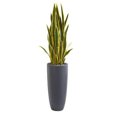 Indoor 4.5-Ft. Sansevieria Artificial Plant in Gray Planter