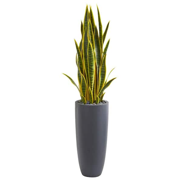 Nearly Natural Indoor 4.5-Ft. Sansevieria Artificial Plant in Gray Planter