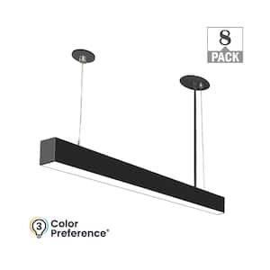 4 ft. 64-Watt Equivalent Integrated LED Black Strip Light Fixture Architectural Linear w/Suspension Mount Kit (8-Pack)