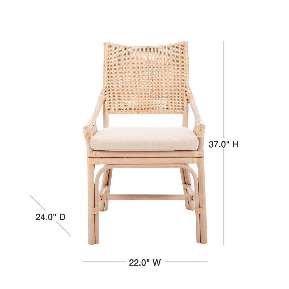 Donatella Transitional Natural White Wash Rattan Armchair with Cushion