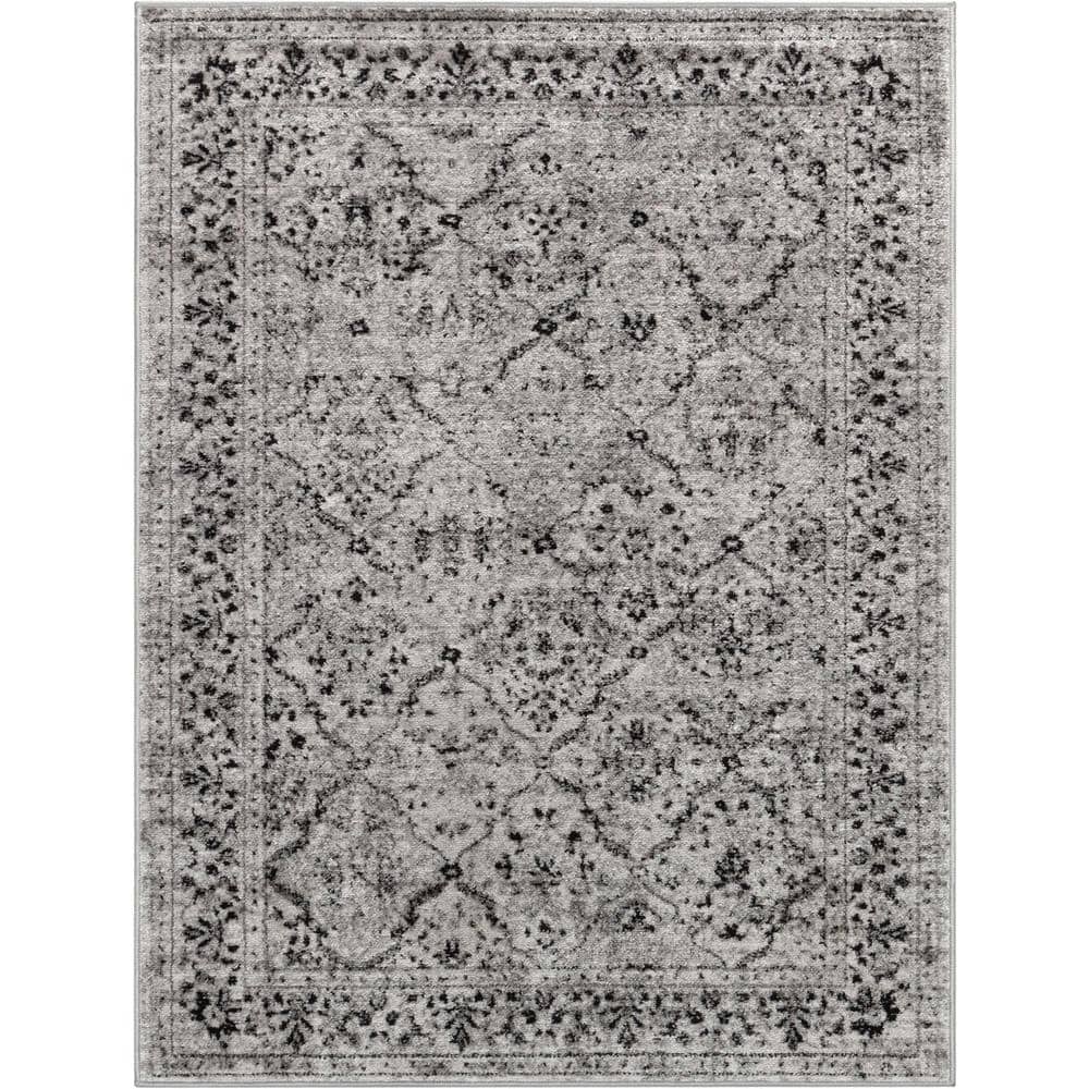 Reversible Easy-Care Synthetic Gray Rectangular Rug
