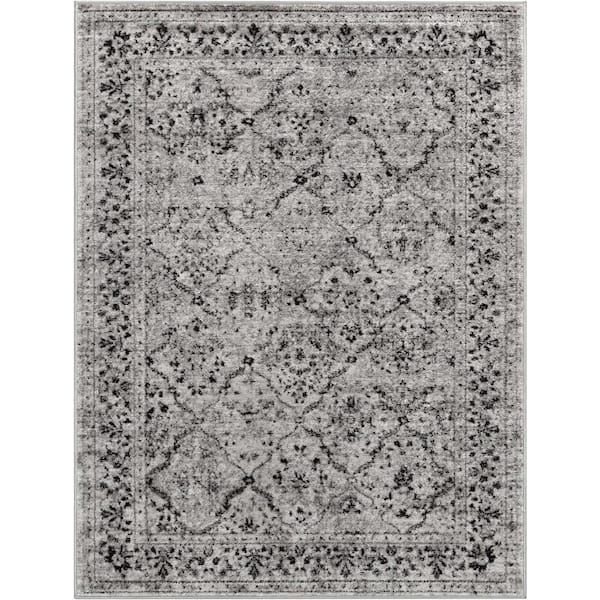Zazzle Grey 3 ft. 11 in. x 5 ft. 3 in. Argos Vintage Trellis Border Area Rug