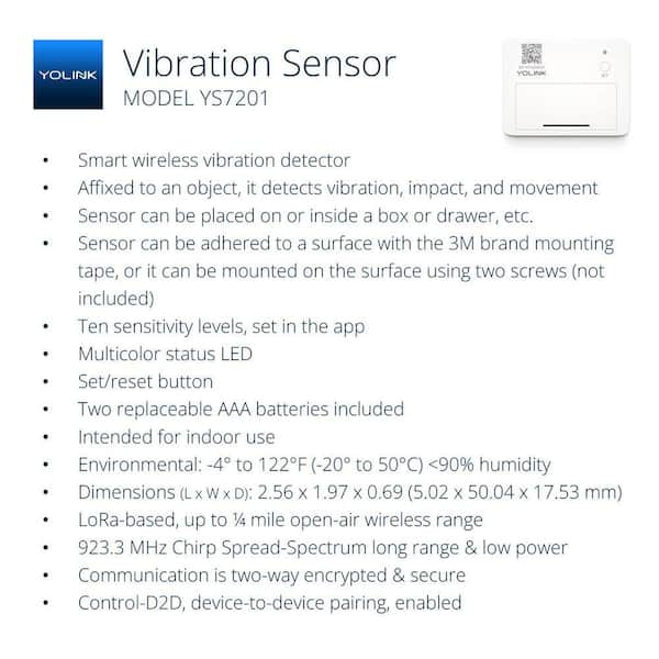 YoLink 1000 ft. Smart LoRa Vibration Sensor with Remote Monitor and Alarm,  Hub Required YS-7201 - The Home Depot