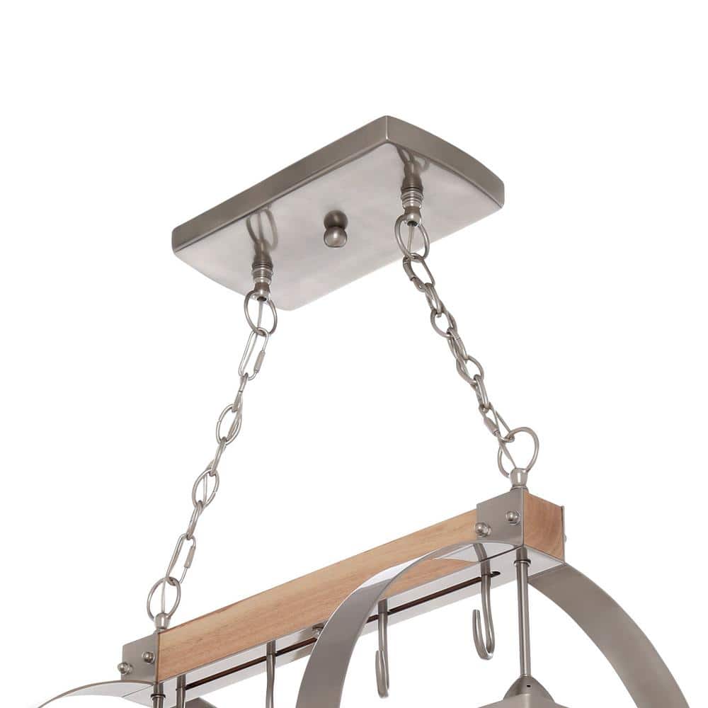Natural Wood and Brushed Nickel 2-Light Ceiling Pot Rack