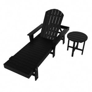 Altura 2-Piece Black Classic Outdoor Patio Adjustable Back Adirondack Chaise Lounge Arm Chair and Round Side Table Set