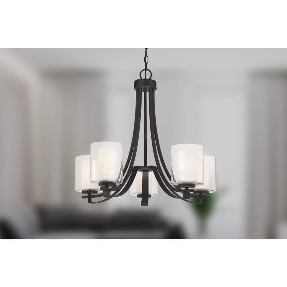 Sand Coal Nickel 5-Light Glass Chandelier Pendant