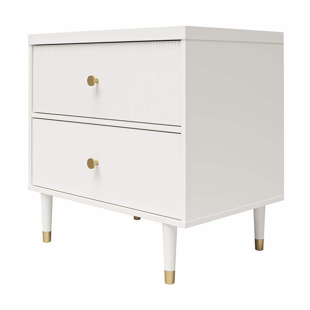 Elizabeth White 2-Drawer Nightstand with Gold Accents