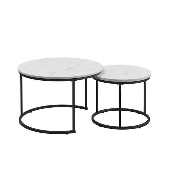 Sudzendf White MDF Round Outdoor Side Table (2-Piece)