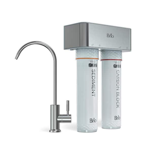 Brio 2-Stage Under Sink Filtration System Brushed Nickel Faucet 950 Gal. Capacity Sediment and Carbon Filters