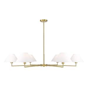 Leila 6-Light Luxe Gold Chandelier with White Linen Fabric Shades