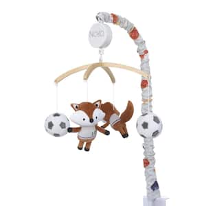 Team All Star Brown, White, Black and Grey, Fox with Soccer Balls Plush Musical Mobile