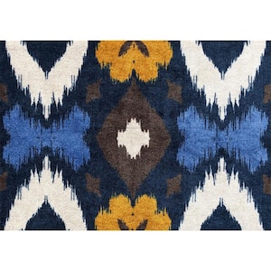 Navy, Cream, Blue, Brown & Gold Washable Tribal 2 ft. 3 in. x 1 ft. 5 in. Small Mat. Area Rug.