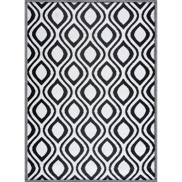 Paris Black White 6 ft. x 9 ft. Modern Plastic Indoor/Outdoor Area Rug