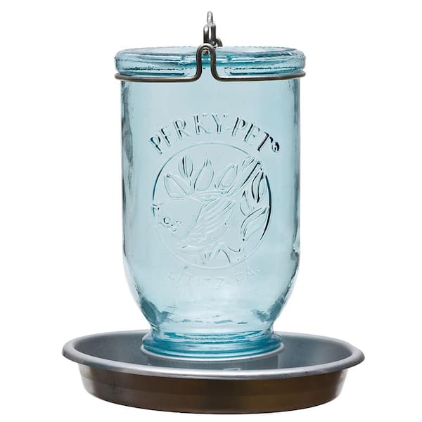 Perky-Pet Blue Mason Jar Decorative Glass Bird Waterer - 32 oz. Capacity