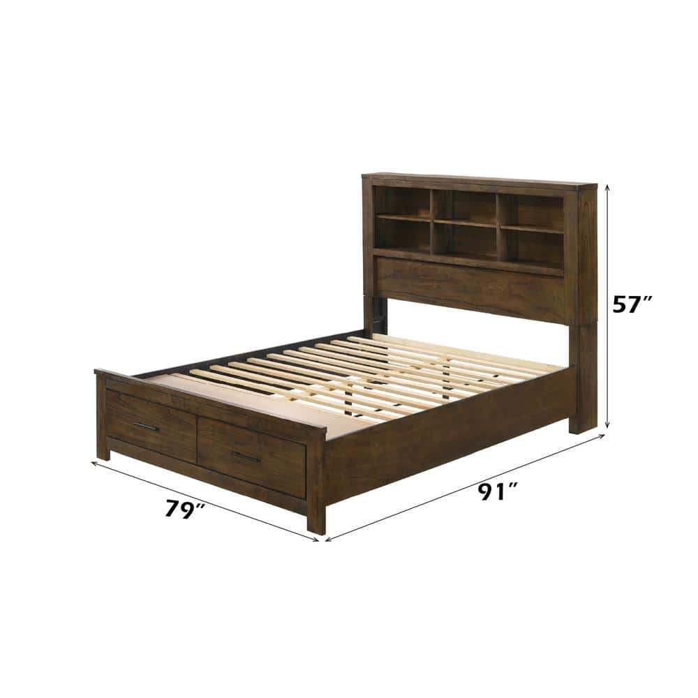 King Oak Wood Frame Bed with Storage Drawers and Headboard