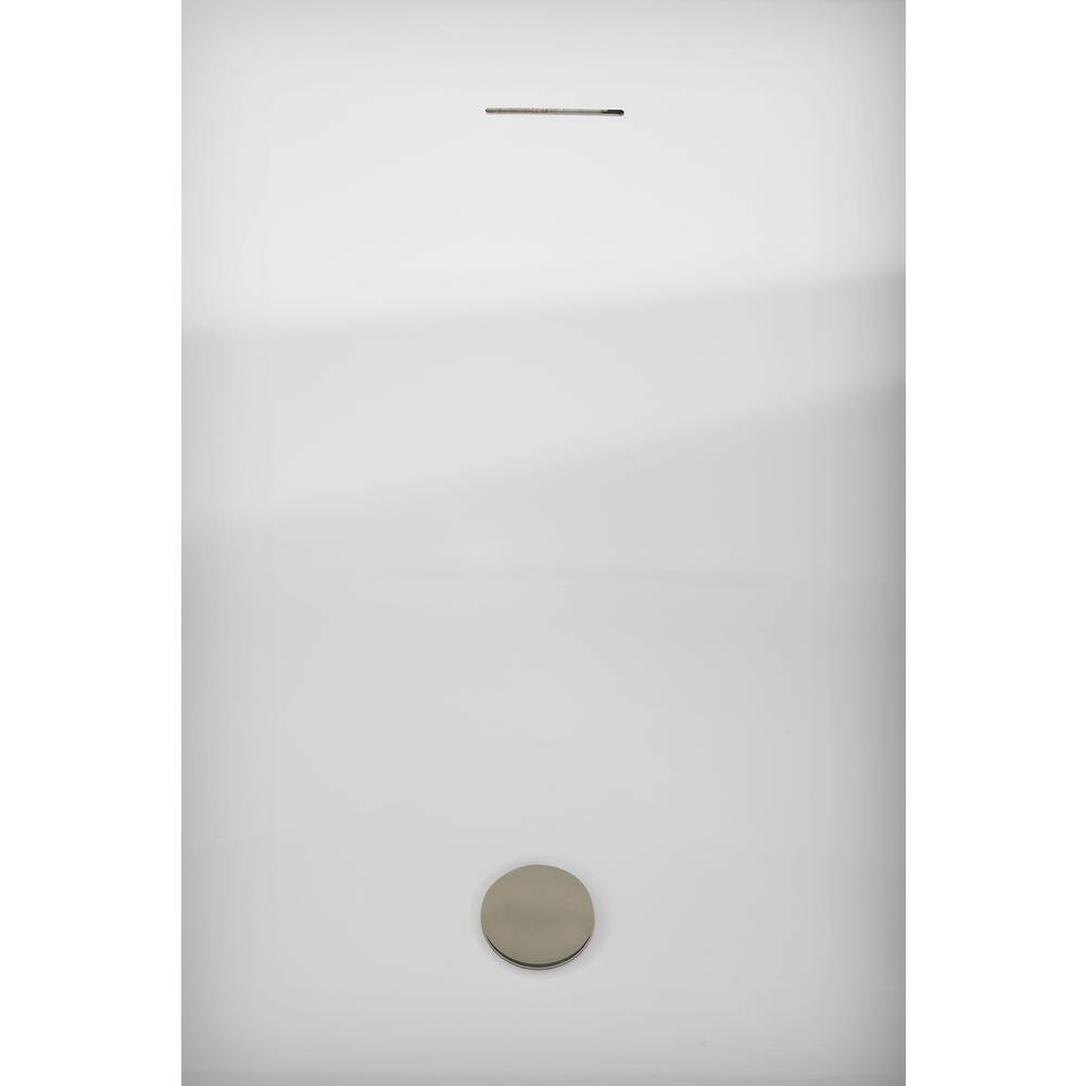 59" Glossy White Acrylic Freestanding Soaking Bathtub with Bamboo Tray