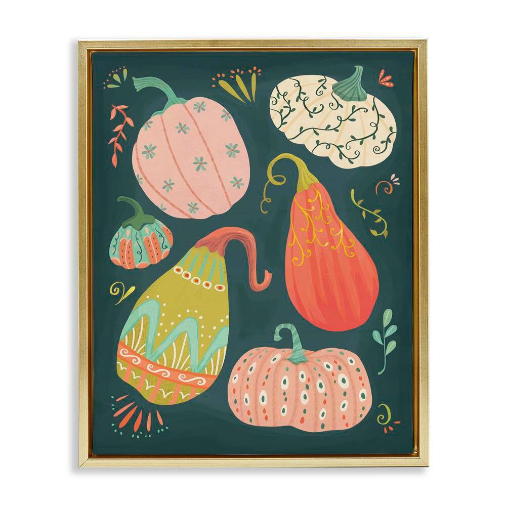 Patterned Autumn Gourds by Laura Watson Gold Floater Frame Food Graphic Art Print 21 in. x 17 in. price history on PriceWatchPro