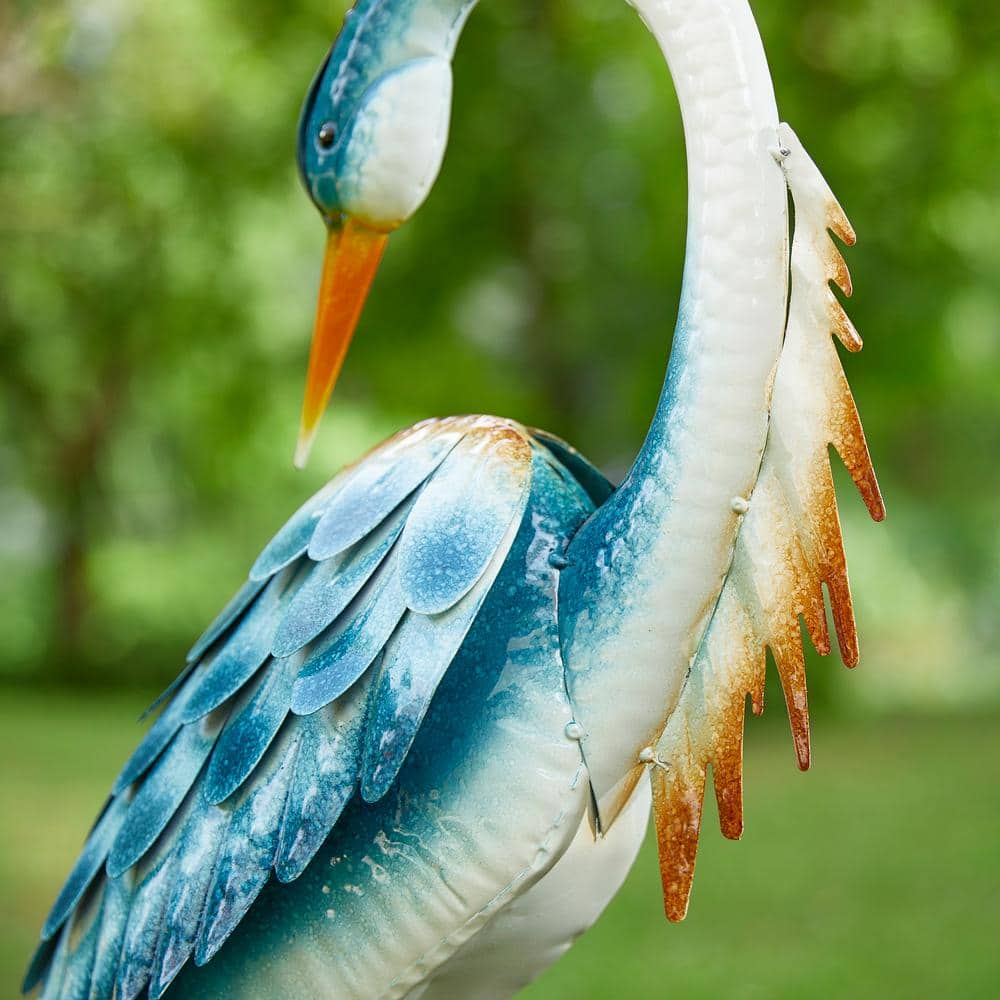 38.5" Blue and Brown Metal Crane Garden Statue