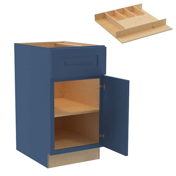 Home Decorators Collection Grayson 15 in. W x 24 in. D x 34.5 in. H Assembled Plywood Base Kitchen Cabinet in Mythic Blue with Cutlery Soft Cls RH
