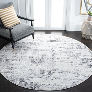 Amelia 9 ft. x 9 ft. Ivory/Gray  Abstract Distressed Round Area Rug