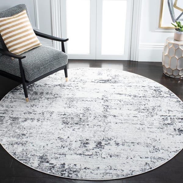 Amelia 9 ft. x 9 ft. Ivory/Gray  Abstract Distressed Round Area Rug