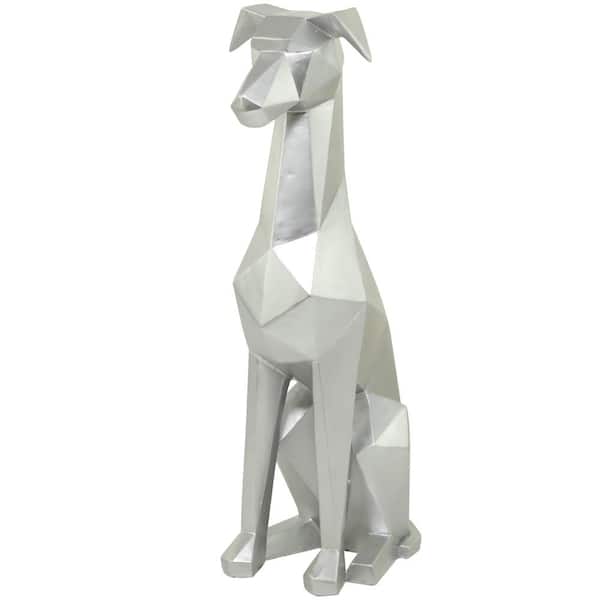 Litton Lane 12 in. x 30 in. Silver Polystone Cubist Dog Sculpture