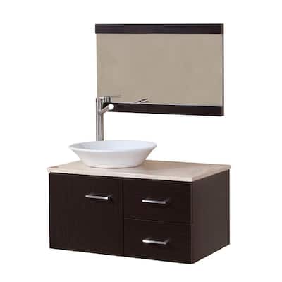 Sicily 30 in. W x 19 in. D Bathroom Vanity Combo in Ebony with Natural Stone Vanity Top in Travertine and Mirror