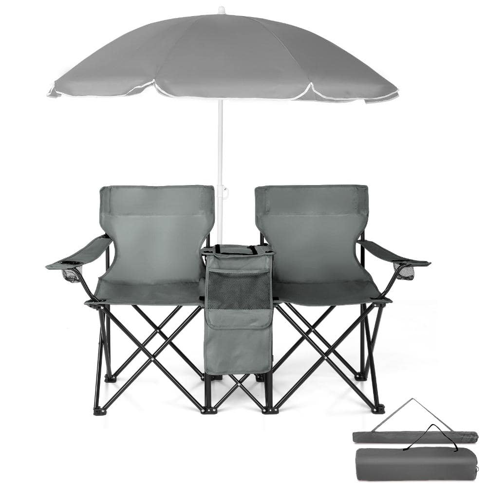 2-Seat Portable Folding Chair with Detachable Sun Umbrella, Grey price history on PriceWatchPro