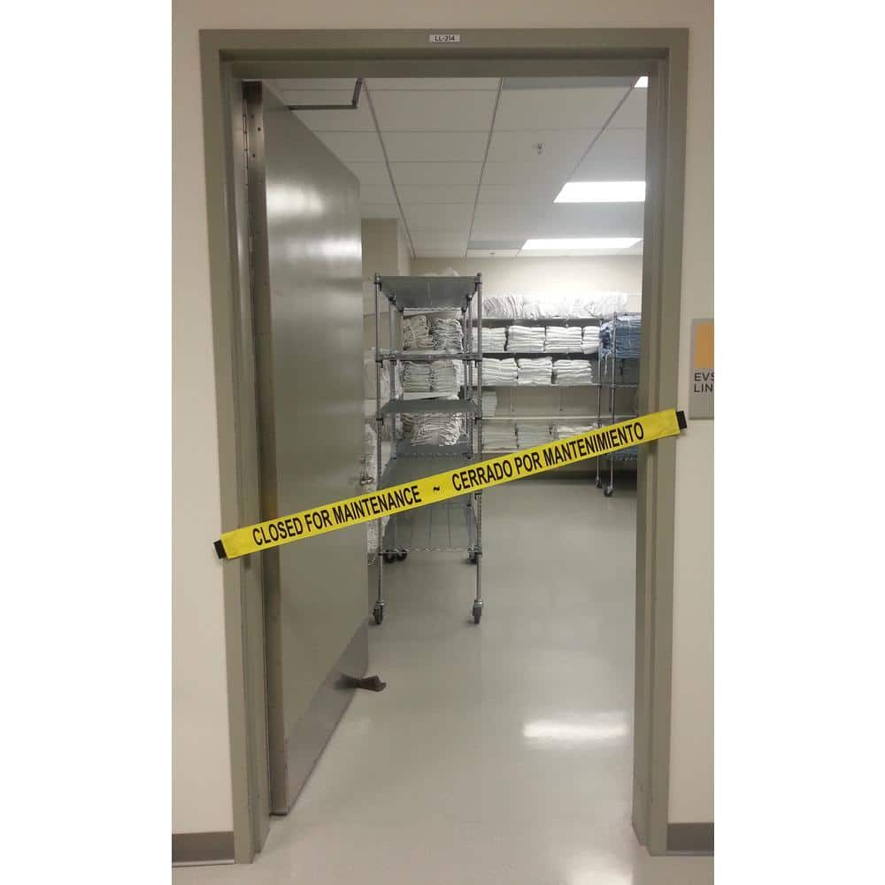 Nylon Safety Barrier with Magnetic Ends Closed for Maintenance English/Spanish Imprint Fits extra wide doorways 51 in. W price history on PriceWatchPro
