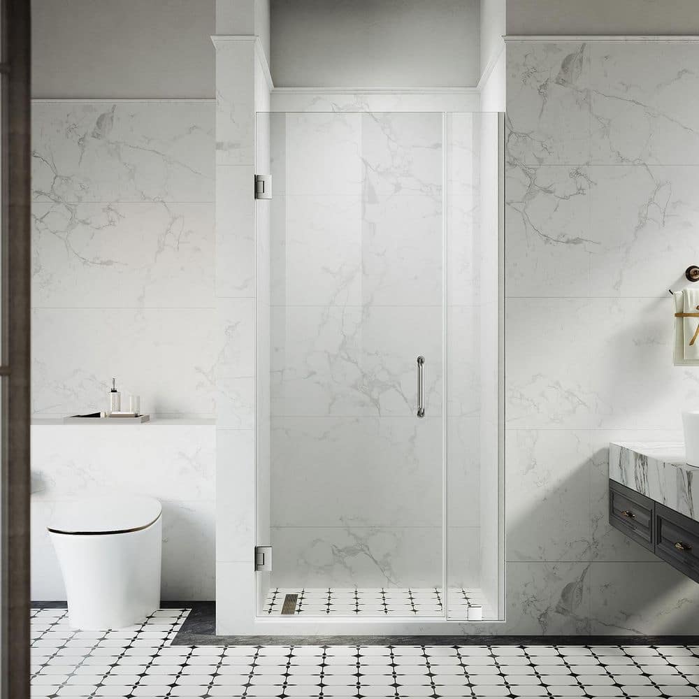 UKH07-A 36-1/8-37 in. W x 80 in. H Hinged Frameless Shower Door in Brushed Nickel, EnduroShield 3/8 in. SGCC Clear Glass price history on PriceWatchPro