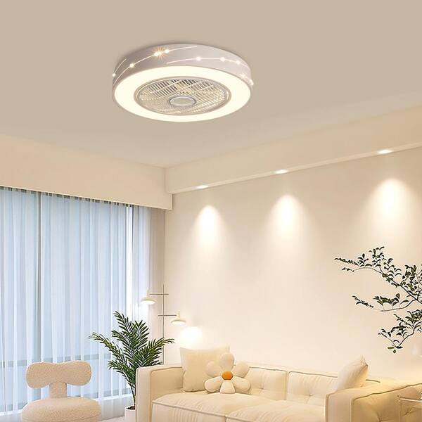 OUKANING 21.6 in. White Modern Round Indoor Integrated LED