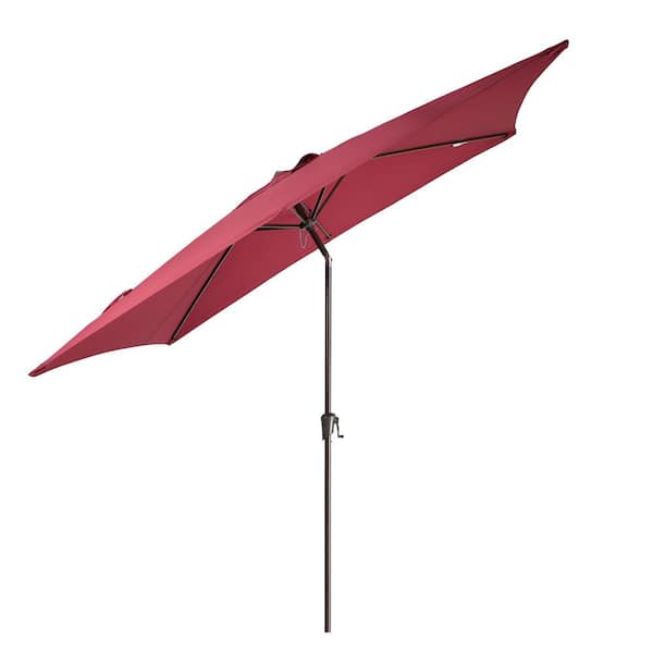 Freestyle COBANA 6.6 x 9.8ft Rectangular Patio Umbrella, Outdoor Table Market Umbrella with Push Button Tilt/Crank, Dark Red