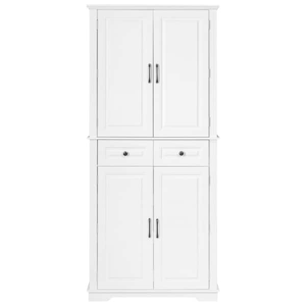 71in White Embossed Tall Kitchen Pantry Cabinet with 3 Pull Out Cabinet Organizers