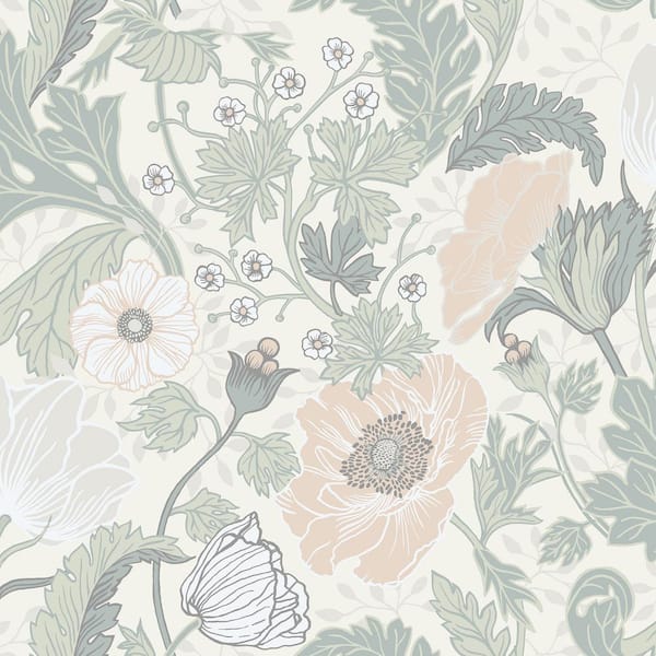 A-Street Prints Anemone Light Grey Off-White Floral Wallpaper Sample