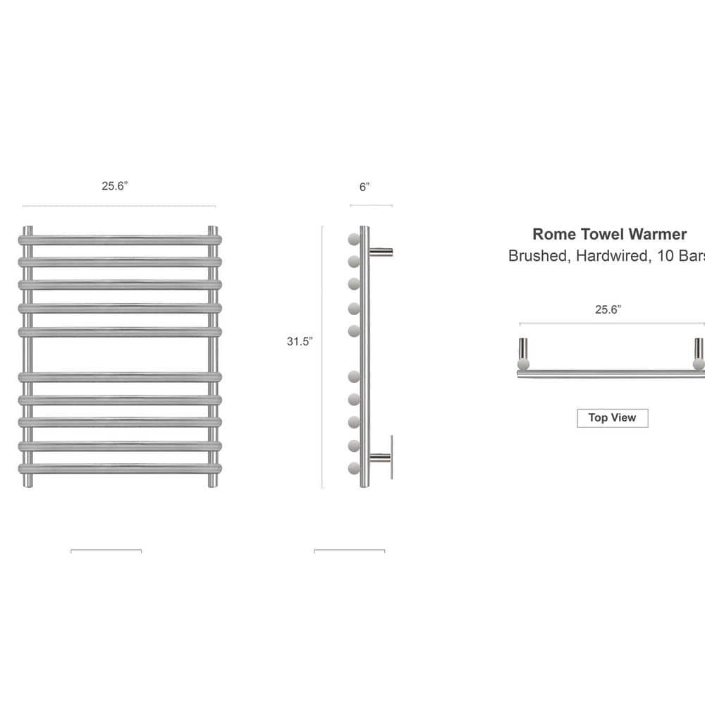 Brushed Stainless Steel Wall-Mounted 10-Bar Towel Warmer