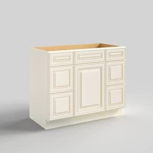 42 in. W x 21 in. D x 34.5 in. H in Cameo White Plywood Ready to Assemble Floor Vanity Sink Base Kitchen Cabinet