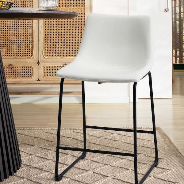 Dovelina 34 in. x 19 in, x 18.9 in. White High Back Metal Frame Counter Height Bar Stool with Faux Leather Seat (Set of 2)