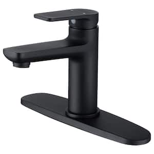 Single Handle Bathroom Faucet with Deck Plate in Matte Black