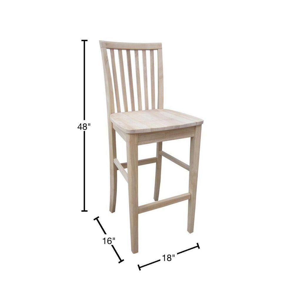 Parawood Mission Style Bar Height Stool, Unfinished Brown