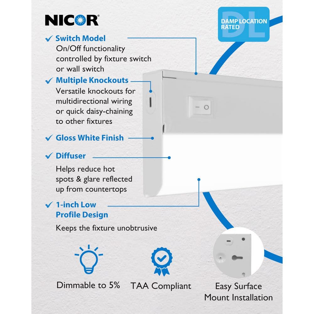 9-Inch White Adjustable LED Under Cabinet Light with Switch